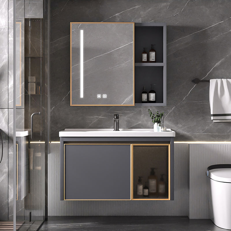 Glam Rectangular Bath Vanity Black Metal Base Single-Sink Bathroom Vanity Clearhalo 'Bathroom Remodel & Bathroom Fixtures' 'Bathroom Vanities' 'bathroom_vanities' 'Home Improvement' 'home_improvement' 'home_improvement_bathroom_vanities' 7476565