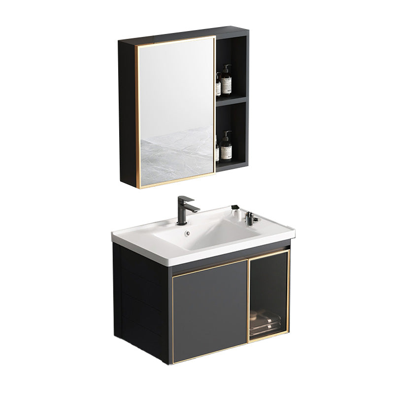 Glam Rectangular Bath Vanity Black Metal Base Single-Sink Bathroom Vanity Vanity & Faucet & Mirror Cabinet 24"L x 19"W x 18"H Clearhalo 'Bathroom Remodel & Bathroom Fixtures' 'Bathroom Vanities' 'bathroom_vanities' 'Home Improvement' 'home_improvement' 'home_improvement_bathroom_vanities' 7476570