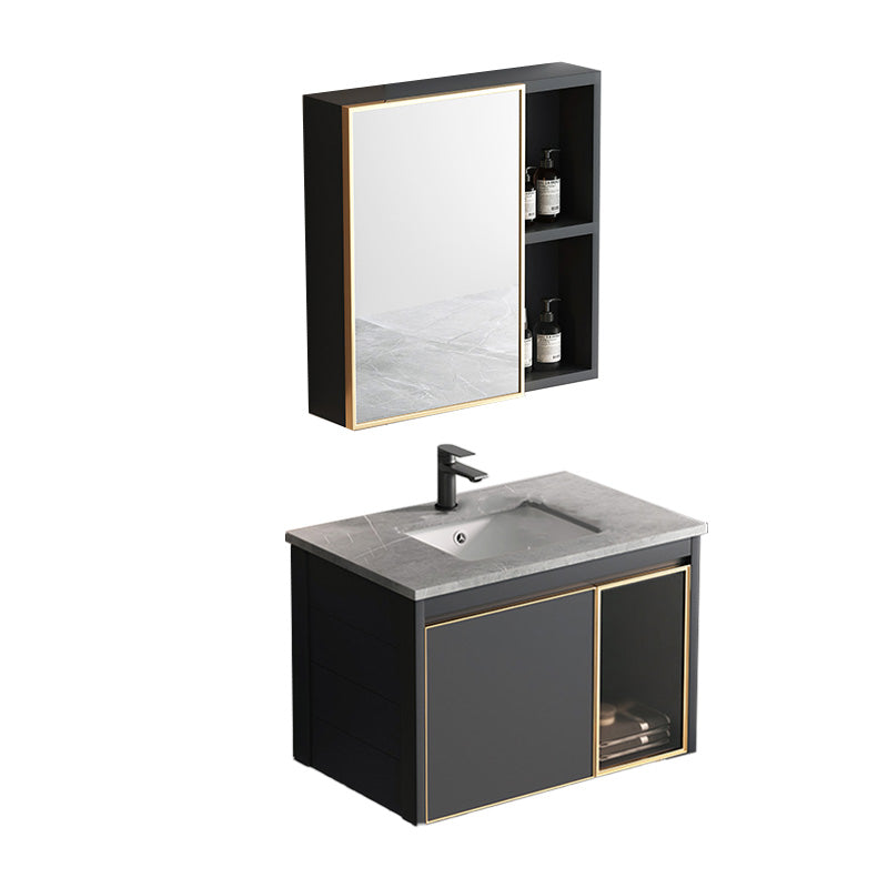 Glam Rectangular Bath Vanity Black Metal Base Single-Sink Bathroom Vanity Vanity & Faucet & Mirror Cabinet 24"L x 19"W x 16"H Clearhalo 'Bathroom Remodel & Bathroom Fixtures' 'Bathroom Vanities' 'bathroom_vanities' 'Home Improvement' 'home_improvement' 'home_improvement_bathroom_vanities' 7476571