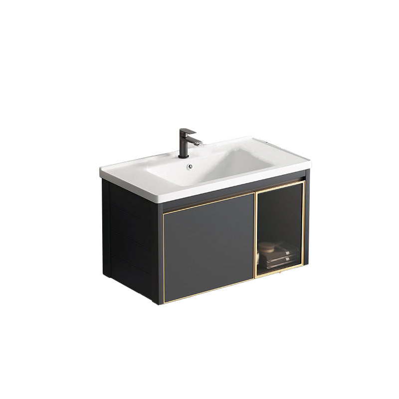 Glam Rectangular Bath Vanity Black Metal Base Single-Sink Bathroom Vanity Vanity & Faucet 28"L x 19"W x 18"H Clearhalo 'Bathroom Remodel & Bathroom Fixtures' 'Bathroom Vanities' 'bathroom_vanities' 'Home Improvement' 'home_improvement' 'home_improvement_bathroom_vanities' 7476573