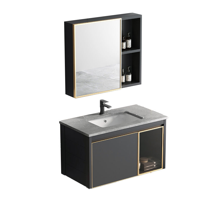 Glam Rectangular Bath Vanity Black Metal Base Single-Sink Bathroom Vanity Vanity & Faucet & Mirror Cabinet 28"L x 19"W x 16"H Clearhalo 'Bathroom Remodel & Bathroom Fixtures' 'Bathroom Vanities' 'bathroom_vanities' 'Home Improvement' 'home_improvement' 'home_improvement_bathroom_vanities' 7476579