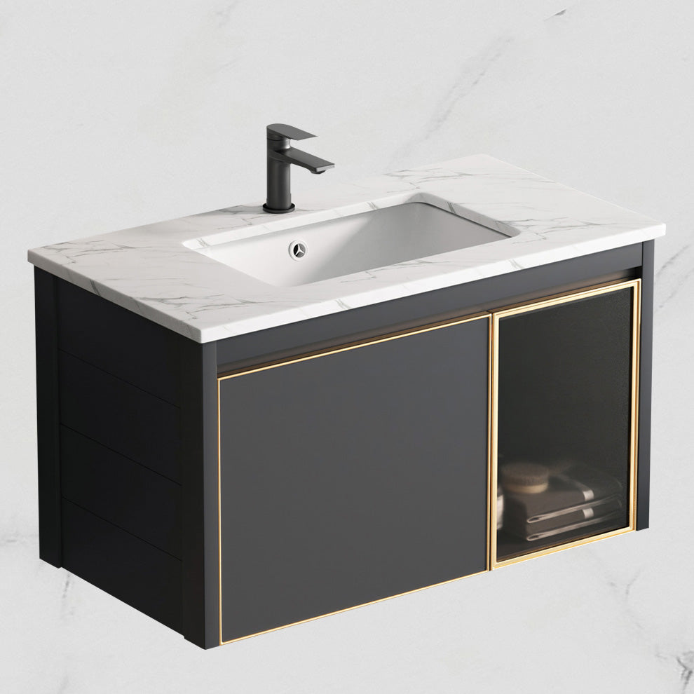 Glam Rectangular Bath Vanity Black Metal Base Single-Sink Bathroom Vanity Clearhalo 'Bathroom Remodel & Bathroom Fixtures' 'Bathroom Vanities' 'bathroom_vanities' 'Home Improvement' 'home_improvement' 'home_improvement_bathroom_vanities' 7476580