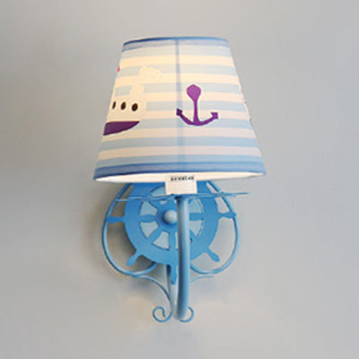 Nautical Rudder Sconce Light with Ship & Anchor Metal 1 Head Wall Lamp for Child Bedroom Blue Clearhalo 'Wall Lamps & Sconces' 'Wall Lights' Lighting' 74845