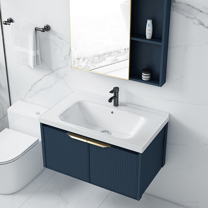 Metal Frame Vanity Wall Mount Blue Single Sink 2 Doors Mirror Bath Vanity with Faucet Clearhalo 'Bathroom Remodel & Bathroom Fixtures' 'Bathroom Vanities' 'bathroom_vanities' 'Home Improvement' 'home_improvement' 'home_improvement_bathroom_vanities' 7485606