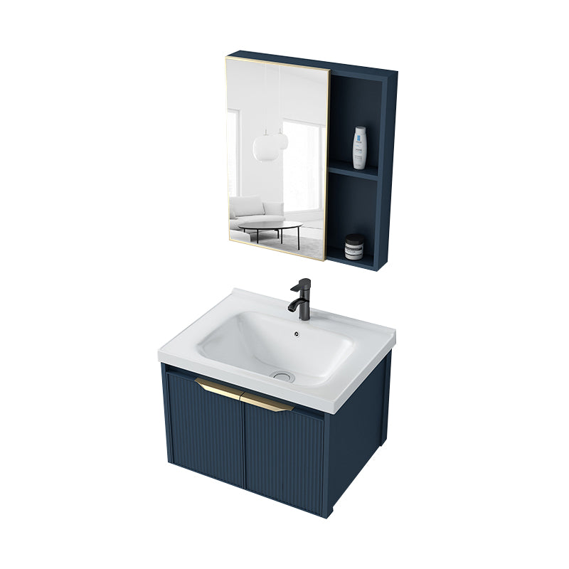 Metal Frame Vanity Wall Mount Blue Single Sink 2 Doors Mirror Bath Vanity with Faucet Vanity & Faucet & Mirror Cabinet 24"L x 19"W x 16"H Clearhalo 'Bathroom Remodel & Bathroom Fixtures' 'Bathroom Vanities' 'bathroom_vanities' 'Home Improvement' 'home_improvement' 'home_improvement_bathroom_vanities' 7485609