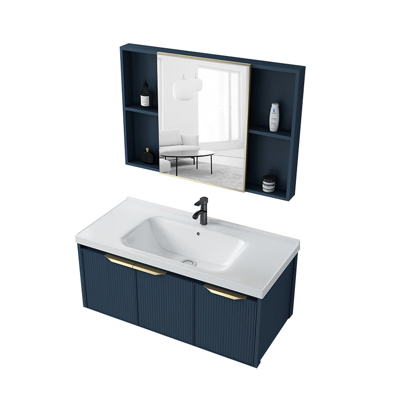 Metal Frame Vanity Wall Mount Blue Single Sink 2 Doors Mirror Bath Vanity with Faucet Vanity & Faucet & Mirror Cabinet 39"L x 19"W x 16"H Clearhalo 'Bathroom Remodel & Bathroom Fixtures' 'Bathroom Vanities' 'bathroom_vanities' 'Home Improvement' 'home_improvement' 'home_improvement_bathroom_vanities' 7485610