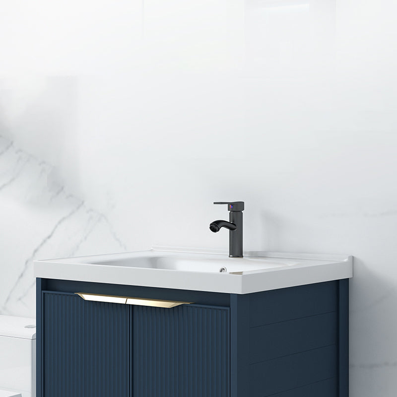 Metal Frame Vanity Wall Mount Blue Single Sink 2 Doors Mirror Bath Vanity with Faucet Clearhalo 'Bathroom Remodel & Bathroom Fixtures' 'Bathroom Vanities' 'bathroom_vanities' 'Home Improvement' 'home_improvement' 'home_improvement_bathroom_vanities' 7485614