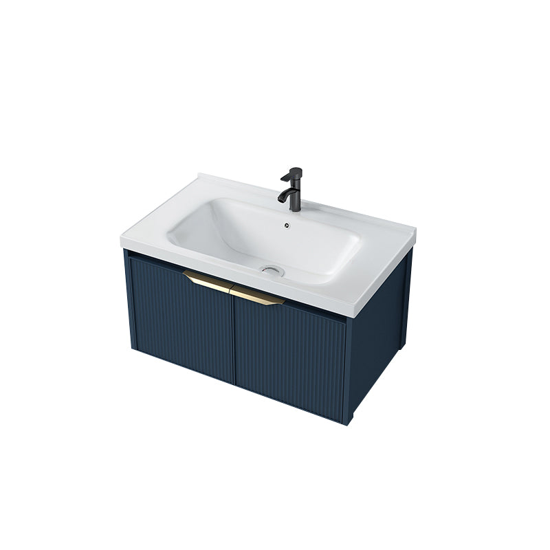 Metal Frame Vanity Wall Mount Blue Single Sink 2 Doors Mirror Bath Vanity with Faucet Vanity & Faucet 28"L x 19"W x 16"H Clearhalo 'Bathroom Remodel & Bathroom Fixtures' 'Bathroom Vanities' 'bathroom_vanities' 'Home Improvement' 'home_improvement' 'home_improvement_bathroom_vanities' 7485615