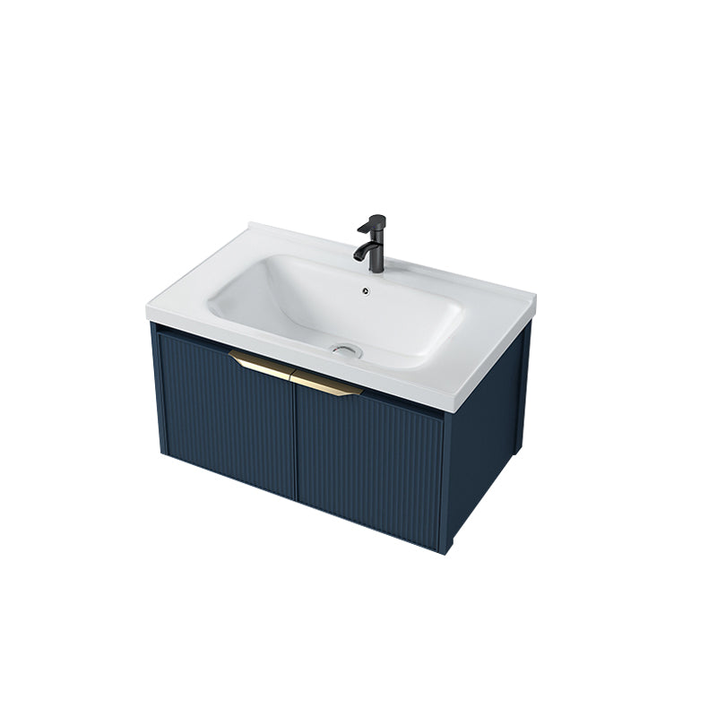 Metal Frame Vanity Wall Mount Blue Single Sink 2 Doors Mirror Bath Vanity with Faucet Vanity & Faucet 31"L x 19"W x 16"H Clearhalo 'Bathroom Remodel & Bathroom Fixtures' 'Bathroom Vanities' 'bathroom_vanities' 'Home Improvement' 'home_improvement' 'home_improvement_bathroom_vanities' 7485616