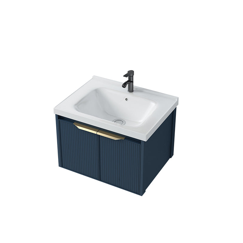 Metal Frame Vanity Wall Mount Blue Single Sink 2 Doors Mirror Bath Vanity with Faucet Vanity & Faucet 24"L x 19"W x 16"H Clearhalo 'Bathroom Remodel & Bathroom Fixtures' 'Bathroom Vanities' 'bathroom_vanities' 'Home Improvement' 'home_improvement' 'home_improvement_bathroom_vanities' 7485617