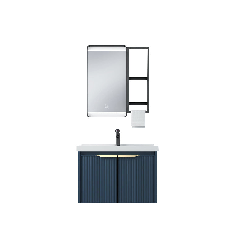 Metal Frame Vanity Wall Mount Blue Single Sink 2 Doors Mirror Bath Vanity with Faucet Vanity & Faucet & Smart Mirror 24"L x 19"W x 16"H Clearhalo 'Bathroom Remodel & Bathroom Fixtures' 'Bathroom Vanities' 'bathroom_vanities' 'Home Improvement' 'home_improvement' 'home_improvement_bathroom_vanities' 7485622