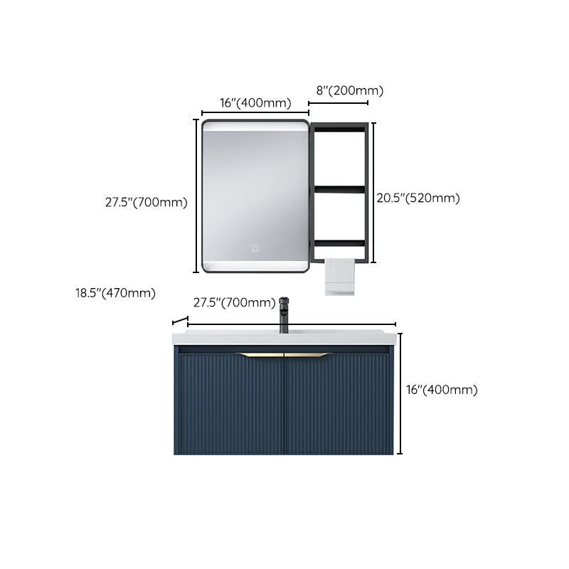 Metal Frame Vanity Wall Mount Blue Single Sink 2 Doors Mirror Bath Vanity with Faucet Clearhalo 'Bathroom Remodel & Bathroom Fixtures' 'Bathroom Vanities' 'bathroom_vanities' 'Home Improvement' 'home_improvement' 'home_improvement_bathroom_vanities' 7485635