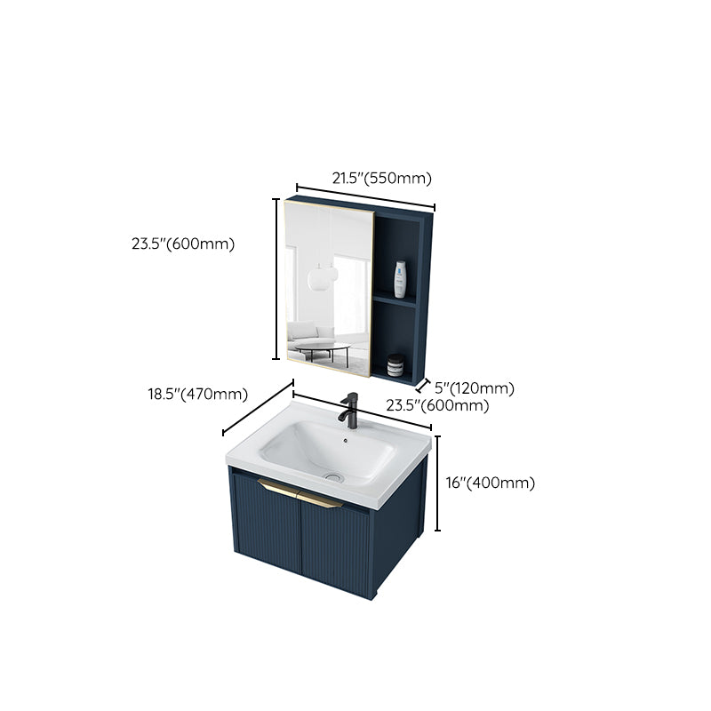 Metal Frame Vanity Wall Mount Blue Single Sink 2 Doors Mirror Bath Vanity with Faucet Clearhalo 'Bathroom Remodel & Bathroom Fixtures' 'Bathroom Vanities' 'bathroom_vanities' 'Home Improvement' 'home_improvement' 'home_improvement_bathroom_vanities' 7485639