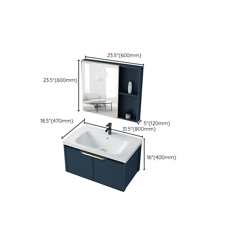 Metal Frame Vanity Wall Mount Blue Single Sink 2 Doors Mirror Bath Vanity with Faucet Clearhalo 'Bathroom Remodel & Bathroom Fixtures' 'Bathroom Vanities' 'bathroom_vanities' 'Home Improvement' 'home_improvement' 'home_improvement_bathroom_vanities' 7485641