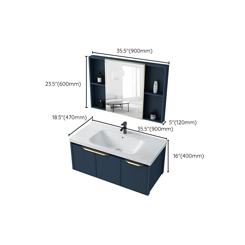 Metal Frame Vanity Wall Mount Blue Single Sink 2 Doors Mirror Bath Vanity with Faucet Clearhalo 'Bathroom Remodel & Bathroom Fixtures' 'Bathroom Vanities' 'bathroom_vanities' 'Home Improvement' 'home_improvement' 'home_improvement_bathroom_vanities' 7485642