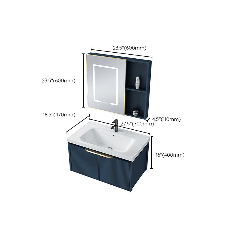 Metal Frame Vanity Wall Mount Blue Single Sink 2 Doors Mirror Bath Vanity with Faucet Clearhalo 'Bathroom Remodel & Bathroom Fixtures' 'Bathroom Vanities' 'bathroom_vanities' 'Home Improvement' 'home_improvement' 'home_improvement_bathroom_vanities' 7485645