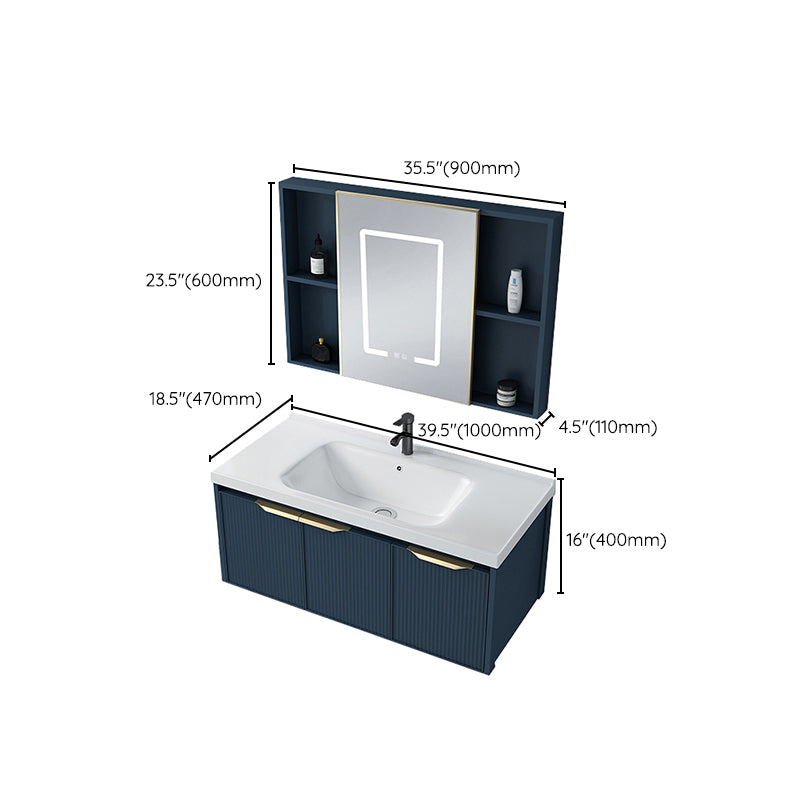 Metal Frame Vanity Wall Mount Blue Single Sink 2 Doors Mirror Bath Vanity with Faucet Clearhalo 'Bathroom Remodel & Bathroom Fixtures' 'Bathroom Vanities' 'bathroom_vanities' 'Home Improvement' 'home_improvement' 'home_improvement_bathroom_vanities' 7485648