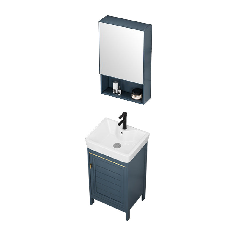 Blue Bath Vanity Freestanding 2 Doors Mirror Single Sink Rectangular Metal Frame Vanity Vanity & Faucet & Mirror Cabinet Clearhalo 'Bathroom Remodel & Bathroom Fixtures' 'Bathroom Vanities' 'bathroom_vanities' 'Home Improvement' 'home_improvement' 'home_improvement_bathroom_vanities' 7485701