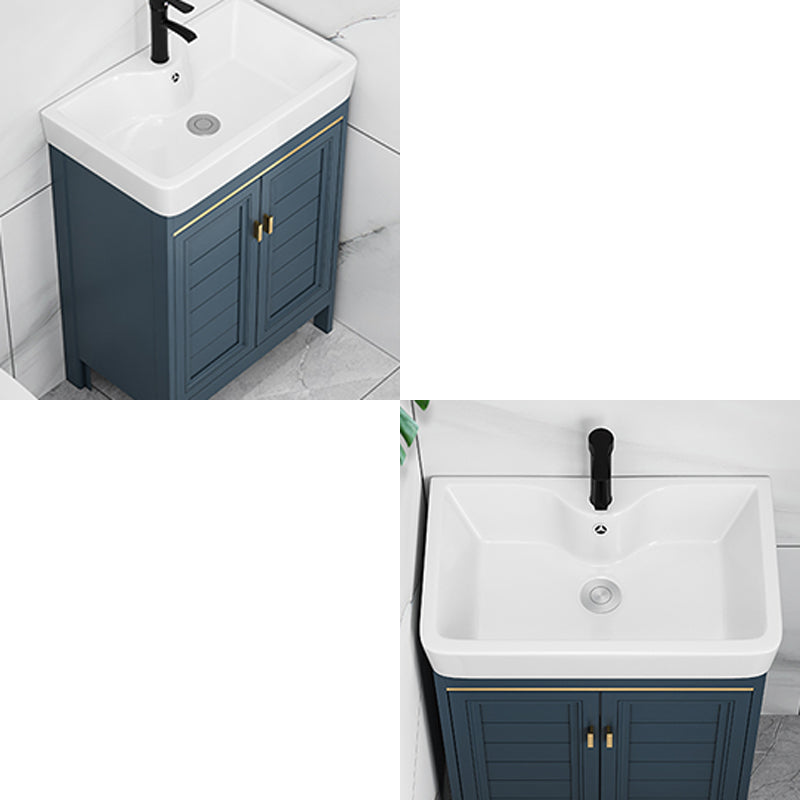 Blue Bath Vanity Freestanding 2 Doors Mirror Single Sink Rectangular Metal Frame Vanity Clearhalo 'Bathroom Remodel & Bathroom Fixtures' 'Bathroom Vanities' 'bathroom_vanities' 'Home Improvement' 'home_improvement' 'home_improvement_bathroom_vanities' 7485703