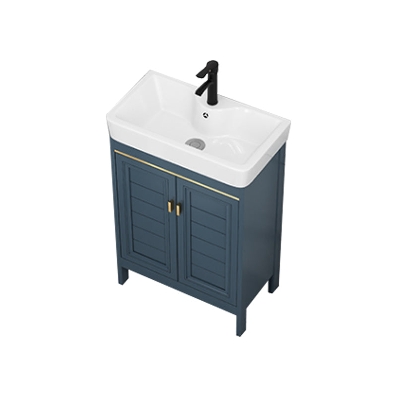 Blue Bath Vanity Freestanding 2 Doors Mirror Single Sink Rectangular Metal Frame Vanity Vanity & Faucet 22"L x 12"W x 31"H Clearhalo 'Bathroom Remodel & Bathroom Fixtures' 'Bathroom Vanities' 'bathroom_vanities' 'Home Improvement' 'home_improvement' 'home_improvement_bathroom_vanities' 7485710