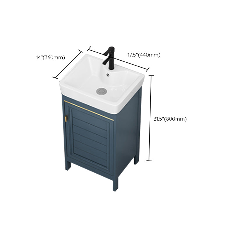 Blue Bath Vanity Freestanding 2 Doors Mirror Single Sink Rectangular Metal Frame Vanity Clearhalo 'Bathroom Remodel & Bathroom Fixtures' 'Bathroom Vanities' 'bathroom_vanities' 'Home Improvement' 'home_improvement' 'home_improvement_bathroom_vanities' 7485722