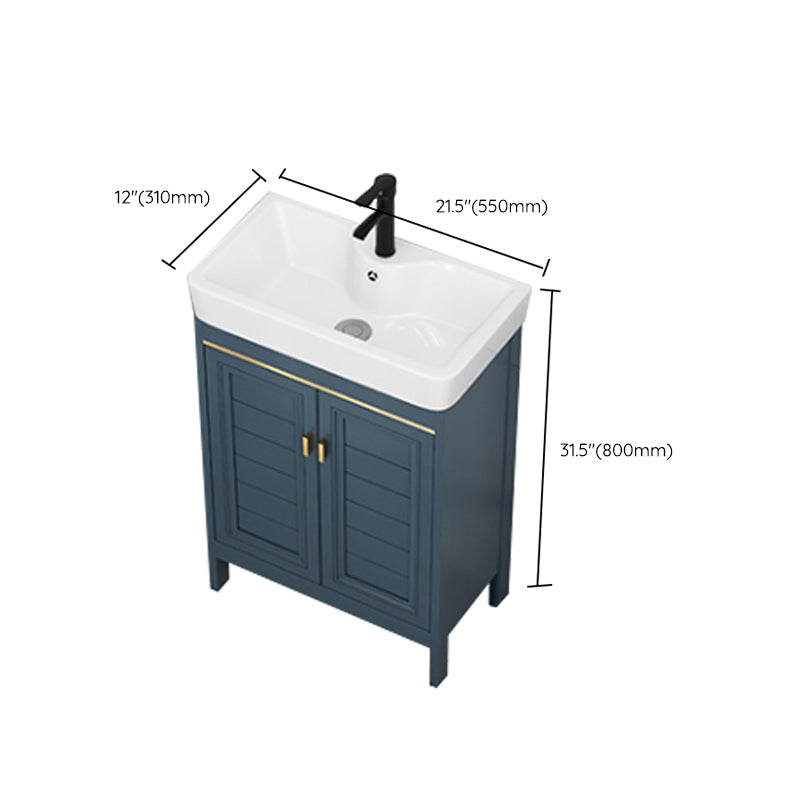 Blue Bath Vanity Freestanding 2 Doors Mirror Single Sink Rectangular Metal Frame Vanity Clearhalo 'Bathroom Remodel & Bathroom Fixtures' 'Bathroom Vanities' 'bathroom_vanities' 'Home Improvement' 'home_improvement' 'home_improvement_bathroom_vanities' 7485724