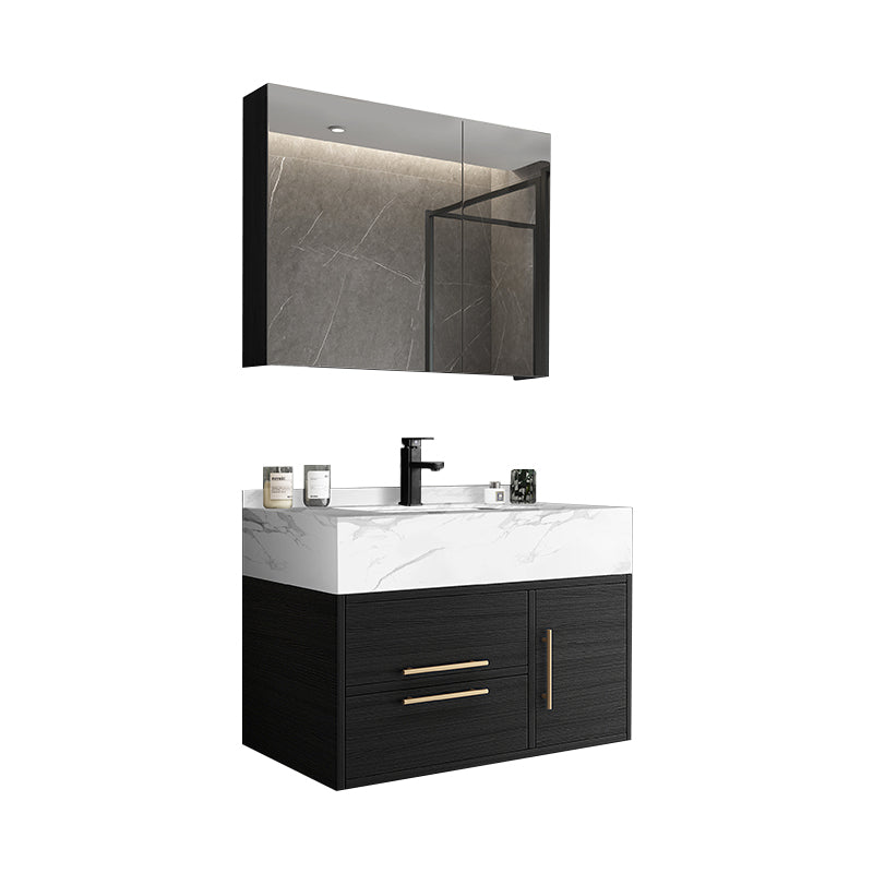 Glam Wall Mount Bathroom Vanity Black Ceramic Single-Sink Rectangular Vanity Set Vanity & Faucet & Mirror Cabinet 28"L x 20"W x 16"H White Clearhalo 'Bathroom Remodel & Bathroom Fixtures' 'Bathroom Vanities' 'bathroom_vanities' 'Home Improvement' 'home_improvement' 'home_improvement_bathroom_vanities' 7487092