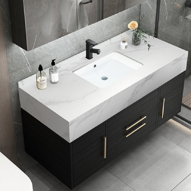 Glam Wall Mount Bathroom Vanity Black Ceramic Single-Sink Rectangular Vanity Set Clearhalo 'Bathroom Remodel & Bathroom Fixtures' 'Bathroom Vanities' 'bathroom_vanities' 'Home Improvement' 'home_improvement' 'home_improvement_bathroom_vanities' 7487096