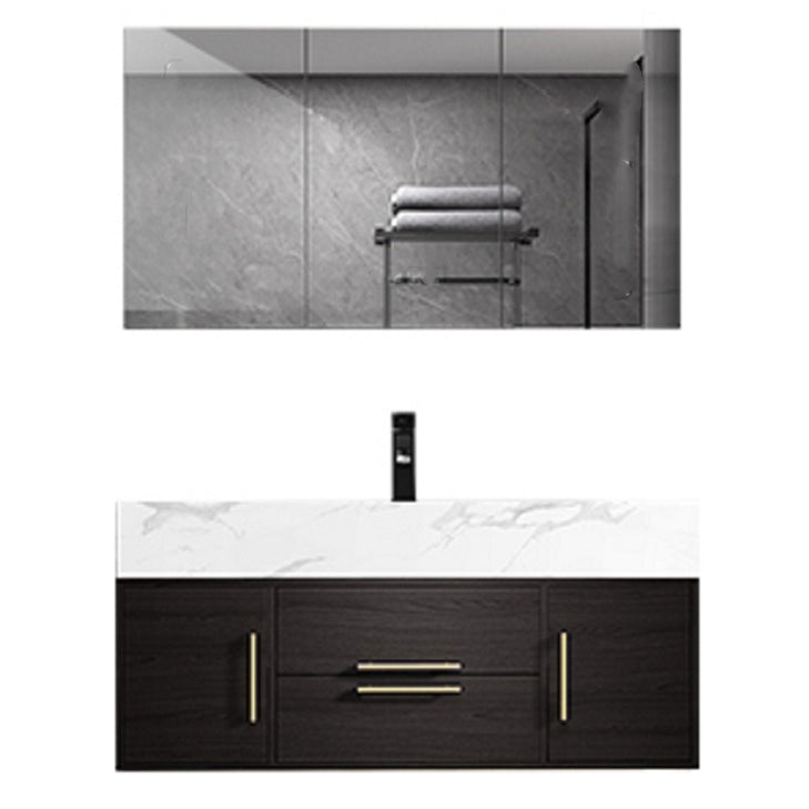 Glam Wall Mount Bathroom Vanity Black Ceramic Single-Sink Rectangular Vanity Set Clearhalo 'Bathroom Remodel & Bathroom Fixtures' 'Bathroom Vanities' 'bathroom_vanities' 'Home Improvement' 'home_improvement' 'home_improvement_bathroom_vanities' 7487099