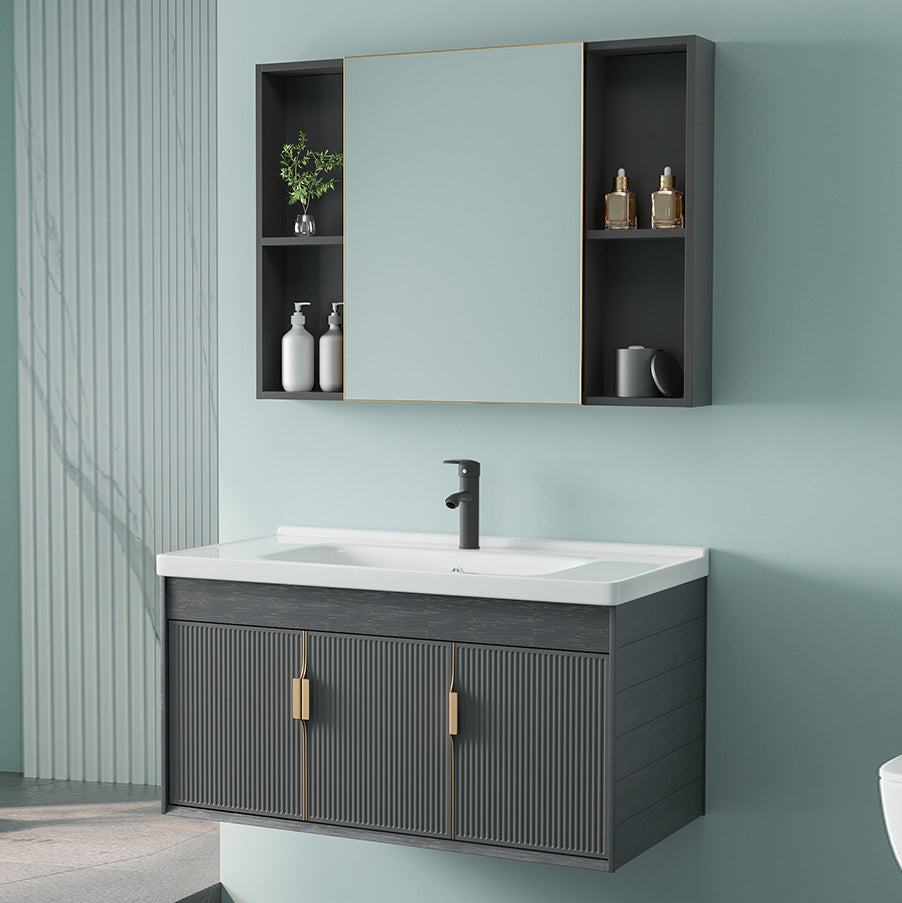 Single Sink Bathroom Vanity Modern Dark Gray Ceramic Wall Mount Vanity Set Clearhalo 'Bathroom Remodel & Bathroom Fixtures' 'Bathroom Vanities' 'bathroom_vanities' 'Home Improvement' 'home_improvement' 'home_improvement_bathroom_vanities' 7487149