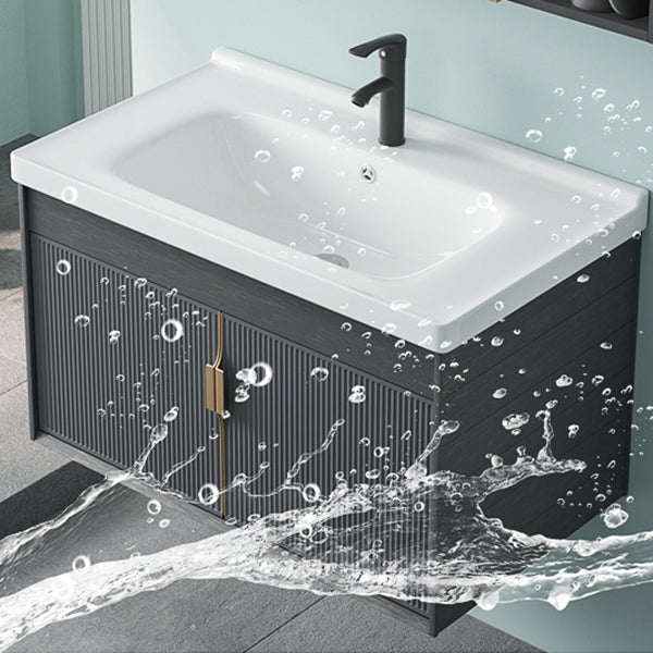 Single Sink Bathroom Vanity Modern Dark Gray Ceramic Wall Mount Vanity Set Clearhalo 'Bathroom Remodel & Bathroom Fixtures' 'Bathroom Vanities' 'bathroom_vanities' 'Home Improvement' 'home_improvement' 'home_improvement_bathroom_vanities' 7487162