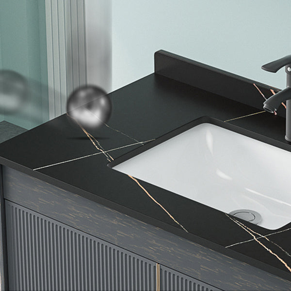 Single Sink Bathroom Vanity Modern Dark Gray Ceramic Wall Mount Vanity Set Clearhalo 'Bathroom Remodel & Bathroom Fixtures' 'Bathroom Vanities' 'bathroom_vanities' 'Home Improvement' 'home_improvement' 'home_improvement_bathroom_vanities' 7487163