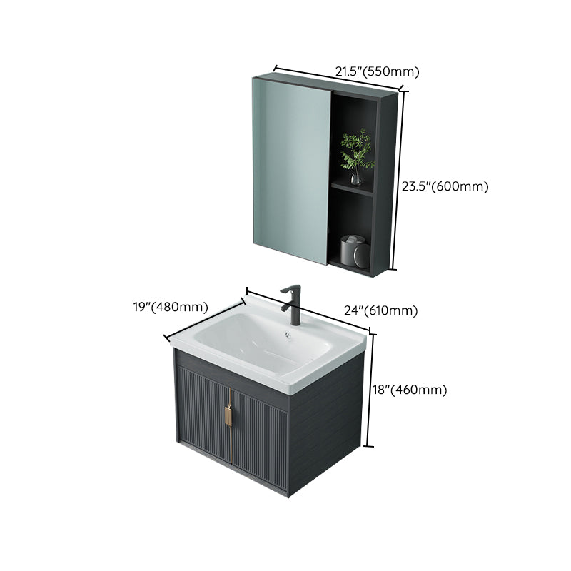 Single Sink Bathroom Vanity Modern Dark Gray Ceramic Wall Mount Vanity Set Clearhalo 'Bathroom Remodel & Bathroom Fixtures' 'Bathroom Vanities' 'bathroom_vanities' 'Home Improvement' 'home_improvement' 'home_improvement_bathroom_vanities' 7487165