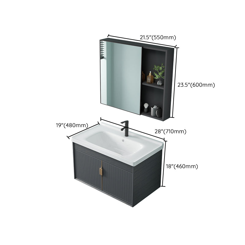 Single Sink Bathroom Vanity Modern Dark Gray Ceramic Wall Mount Vanity Set Clearhalo 'Bathroom Remodel & Bathroom Fixtures' 'Bathroom Vanities' 'bathroom_vanities' 'Home Improvement' 'home_improvement' 'home_improvement_bathroom_vanities' 7487167