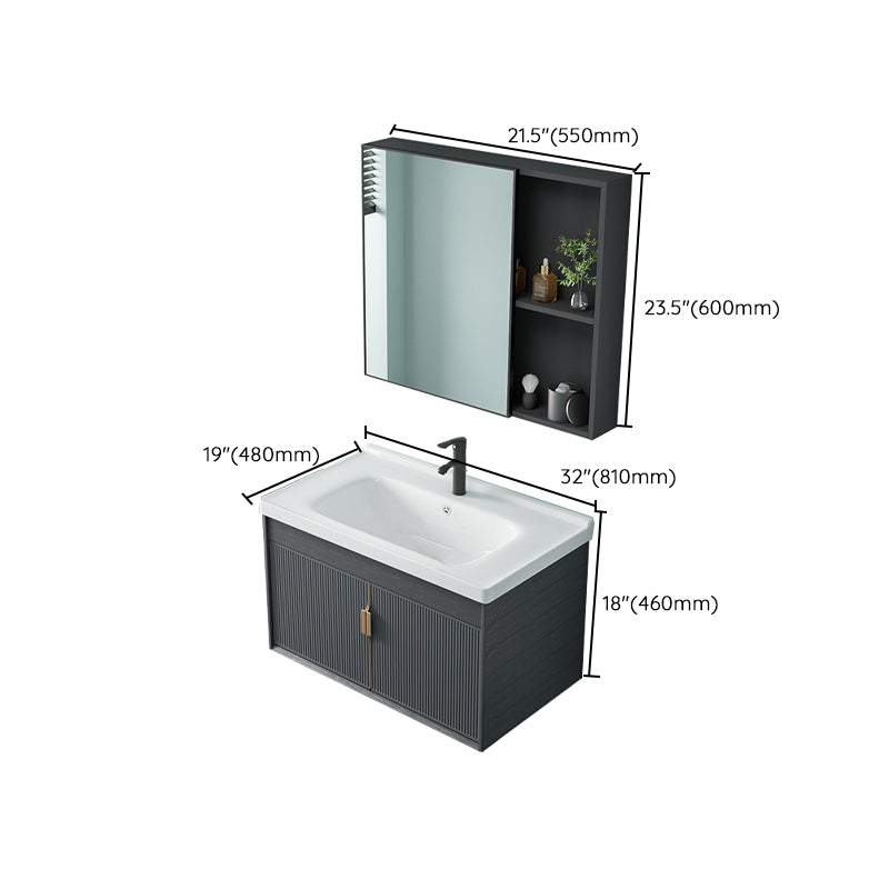 Single Sink Bathroom Vanity Modern Dark Gray Ceramic Wall Mount Vanity Set Clearhalo 'Bathroom Remodel & Bathroom Fixtures' 'Bathroom Vanities' 'bathroom_vanities' 'Home Improvement' 'home_improvement' 'home_improvement_bathroom_vanities' 7487169