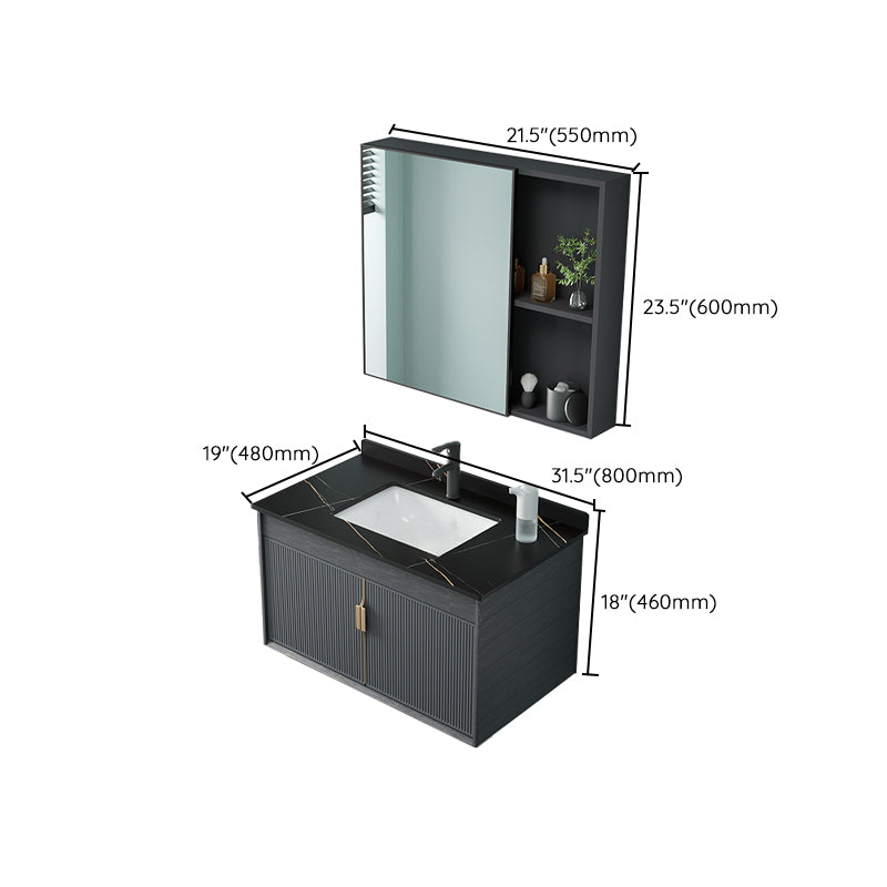 Single Sink Bathroom Vanity Modern Dark Gray Ceramic Wall Mount Vanity Set Clearhalo 'Bathroom Remodel & Bathroom Fixtures' 'Bathroom Vanities' 'bathroom_vanities' 'Home Improvement' 'home_improvement' 'home_improvement_bathroom_vanities' 7487170