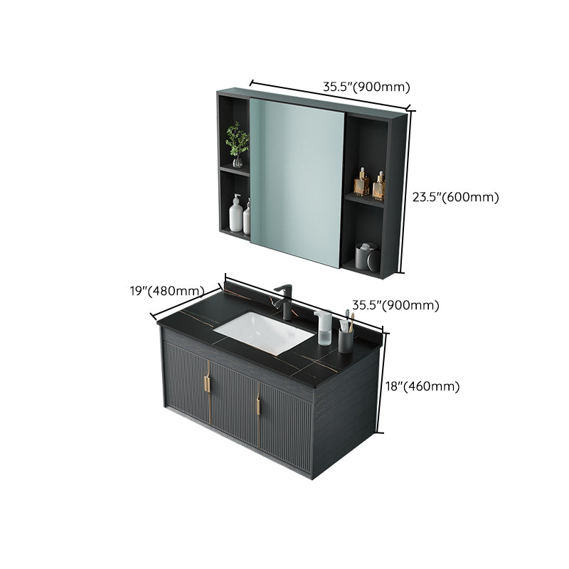 Single Sink Bathroom Vanity Modern Dark Gray Ceramic Wall Mount Vanity Set Clearhalo 'Bathroom Remodel & Bathroom Fixtures' 'Bathroom Vanities' 'bathroom_vanities' 'Home Improvement' 'home_improvement' 'home_improvement_bathroom_vanities' 7487172