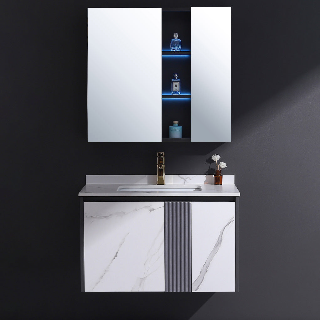 Modern Rectangular Vanity Set Stone Single-Sink Wall Mount Vanity Clearhalo 'Bathroom Remodel & Bathroom Fixtures' 'Bathroom Vanities' 'bathroom_vanities' 'Home Improvement' 'home_improvement' 'home_improvement_bathroom_vanities' 7487178