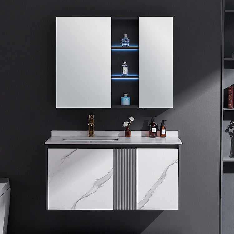 Modern Rectangular Vanity Set Stone Single-Sink Wall Mount Vanity Clearhalo 'Bathroom Remodel & Bathroom Fixtures' 'Bathroom Vanities' 'bathroom_vanities' 'Home Improvement' 'home_improvement' 'home_improvement_bathroom_vanities' 7487182