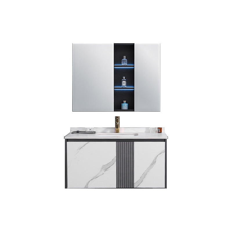 Modern Rectangular Vanity Set Stone Single-Sink Wall Mount Vanity Vanity & Faucet & Mirror Cabinet 39"L x 20"W x 21"H Mid Clearhalo 'Bathroom Remodel & Bathroom Fixtures' 'Bathroom Vanities' 'bathroom_vanities' 'Home Improvement' 'home_improvement' 'home_improvement_bathroom_vanities' 7487184