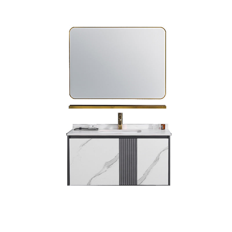 Modern Rectangular Vanity Set Stone Single-Sink Wall Mount Vanity Vanity & Faucet & Mirrors 39"L x 20"W x 21"H Mid Clearhalo 'Bathroom Remodel & Bathroom Fixtures' 'Bathroom Vanities' 'bathroom_vanities' 'Home Improvement' 'home_improvement' 'home_improvement_bathroom_vanities' 7487190