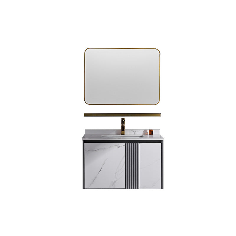 Modern Rectangular Vanity Set Stone Single-Sink Wall Mount Vanity Vanity & Faucet & Mirrors 28"L x 20"W x 21"H Mid Clearhalo 'Bathroom Remodel & Bathroom Fixtures' 'Bathroom Vanities' 'bathroom_vanities' 'Home Improvement' 'home_improvement' 'home_improvement_bathroom_vanities' 7487192