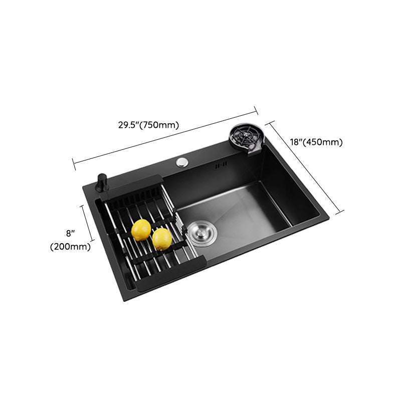 Black Stainless Steel Kitchen Sink Single Bowl Sink with Basket Strainer Clearhalo 'Home Improvement' 'home_improvement' 'home_improvement_kitchen_sinks' 'Kitchen Remodel & Kitchen Fixtures' 'Kitchen Sinks & Faucet Components' 'Kitchen Sinks' 'kitchen_sinks' 7490553