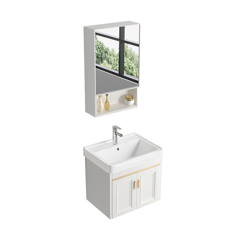 Glam White Sink Vanity Wooden Single Sink Vanity Set for Bathroom Vanity & Faucet & Mirror Cabinet 20"L x 14"W x 16"H Towel Bar Not Included Clearhalo 'Bathroom Remodel & Bathroom Fixtures' 'Bathroom Vanities' 'bathroom_vanities' 'Home Improvement' 'home_improvement' 'home_improvement_bathroom_vanities' 7492284