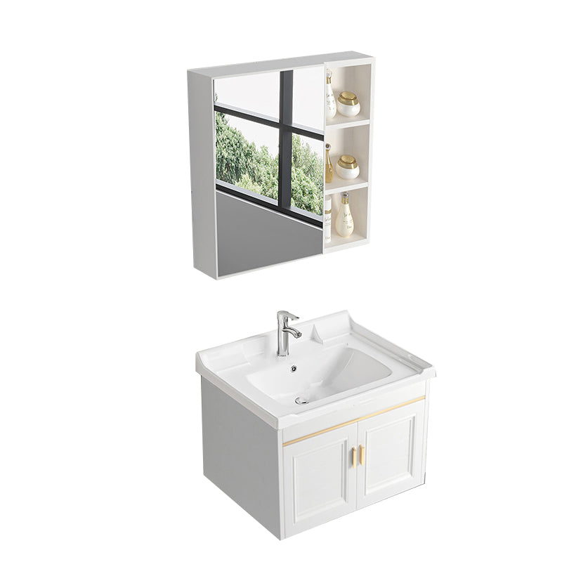 Glam White Sink Vanity Wooden Single Sink Vanity Set for Bathroom Vanity & Faucet & Mirror Cabinet 24"L x 16"W x 16"H Towel Bar Not Included Clearhalo 'Bathroom Remodel & Bathroom Fixtures' 'Bathroom Vanities' 'bathroom_vanities' 'Home Improvement' 'home_improvement' 'home_improvement_bathroom_vanities' 7492287