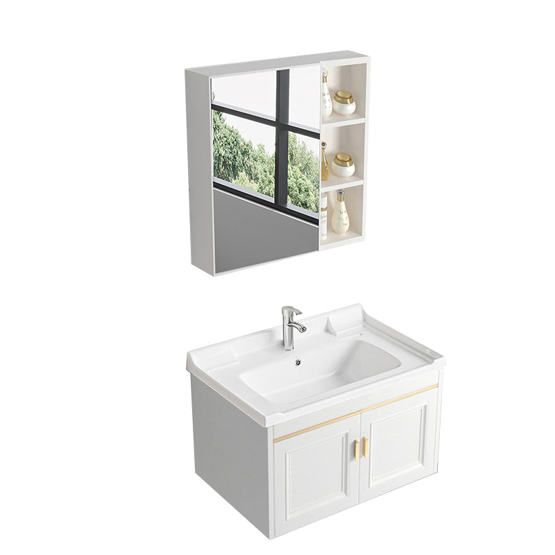 Glam White Sink Vanity Wooden Single Sink Vanity Set for Bathroom Vanity & Faucet & Mirror Cabinet 28"L x 19"W x 16"H Towel Bar Not Included Clearhalo 'Bathroom Remodel & Bathroom Fixtures' 'Bathroom Vanities' 'bathroom_vanities' 'Home Improvement' 'home_improvement' 'home_improvement_bathroom_vanities' 7492291