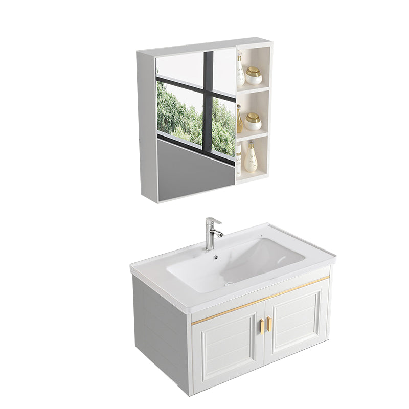 Glam White Sink Vanity Wooden Single Sink Vanity Set for Bathroom Vanity & Faucet & Mirror Cabinet 32"L x 16"W x 16"H Towel Bar Not Included Clearhalo 'Bathroom Remodel & Bathroom Fixtures' 'Bathroom Vanities' 'bathroom_vanities' 'Home Improvement' 'home_improvement' 'home_improvement_bathroom_vanities' 7492293