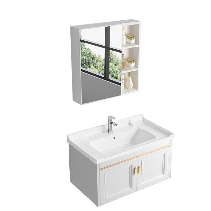 Glam White Sink Vanity Wooden Single Sink Vanity Set for Bathroom Vanity & Faucet & Mirror Cabinet 32"L x 19"W x 16"H Towel Bar Not Included Clearhalo 'Bathroom Remodel & Bathroom Fixtures' 'Bathroom Vanities' 'bathroom_vanities' 'Home Improvement' 'home_improvement' 'home_improvement_bathroom_vanities' 7492294