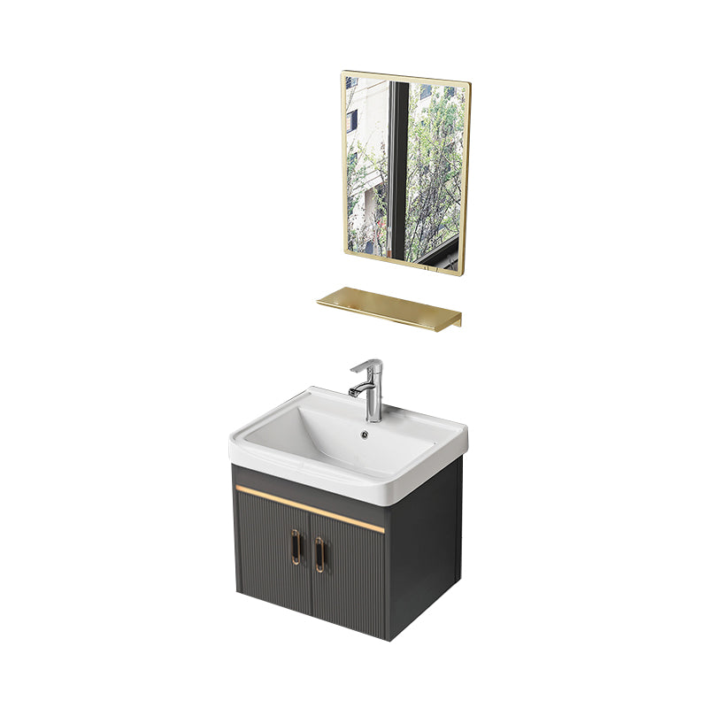 Metal Single Sink Bathroom Vanity Wall Mount Vanity Set with Mirror Vanity & Faucet & Mirrors 20"L x 14"W x 15"H Clearhalo 'Bathroom Remodel & Bathroom Fixtures' 'Bathroom Vanities' 'bathroom_vanities' 'Home Improvement' 'home_improvement' 'home_improvement_bathroom_vanities' 7492355
