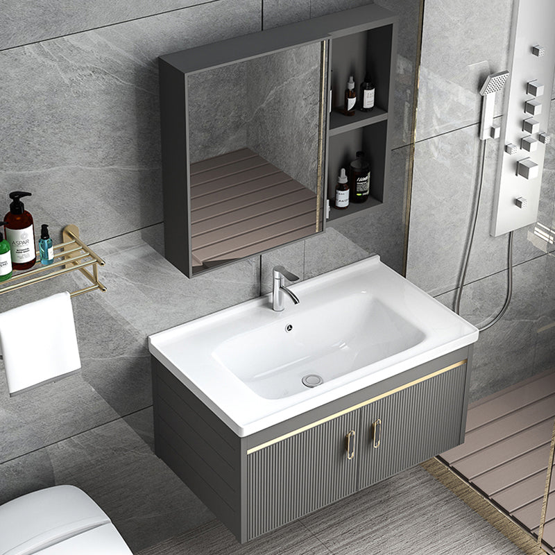 Metal Single Sink Bathroom Vanity Wall Mount Vanity Set with Mirror Clearhalo 'Bathroom Remodel & Bathroom Fixtures' 'Bathroom Vanities' 'bathroom_vanities' 'Home Improvement' 'home_improvement' 'home_improvement_bathroom_vanities' 7492356